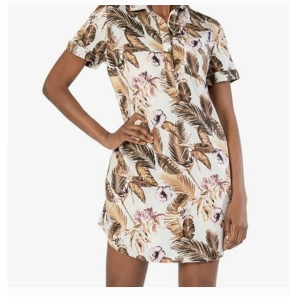 Kut From The Kloth Tropical Print Button-Front Shirt Dress Lightweight Sz Small